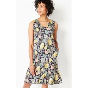 J. Jill Flounced Hem Double V Neck Knit Dress Floral Tropical Cotton Modal XL